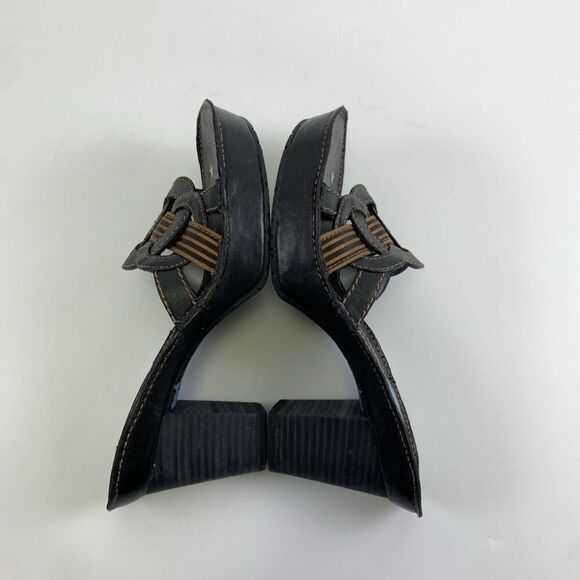 Indigo By Clarks Slide Heel Sandal Black Brown Leather Chunky Woven Womens 7 - Picture 11 of 12